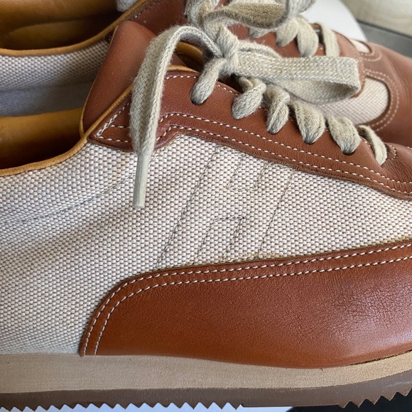 Hermes brown leather beige canvas fashion sneakers trainers size 38 Italy H logo - Picture 4 of 8
